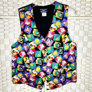 Vintage 1993 Looney Tunes Mania 100% Silk Vest Unisex L